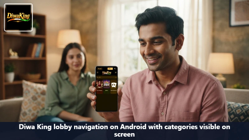 Adult Indian user checking Diwa King APK details before installation